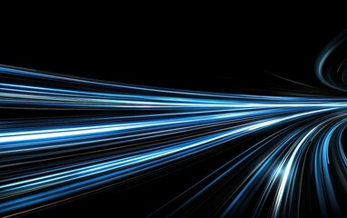 Poster - Dynamic blue light streaks create a sense of movement against a black background, showcasing modern technology and energy