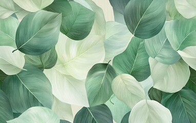 Poster - A vibrant arrangement of green and white leaves filling the space with natural beauty and texture in a soft, calming composition