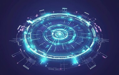 Poster - a futuristic digital interface featuring glowing circular patterns and vibrant neon colors set again