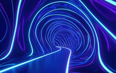 Wall Mural - a vibrant, illuminated tunnel featuring swirling blue and purple lights in an abstract, futuristic d