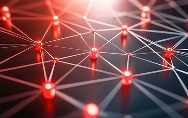 Poster - Abstract representation of a digital network with glowing red nodes and interconnected lines on a dark background