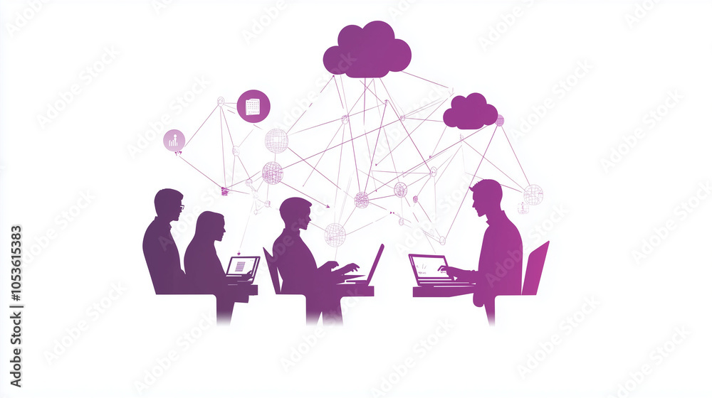 Illustration of a team working in a digital environment powered by ...