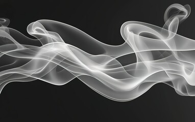 Poster - Delicate wisps of white smoke gracefully swirl against a dark background, creating an abstract and ethereal visual experience