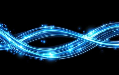 Poster - Glowing blue waves of light creating a mesmerizing visual display against a dark background