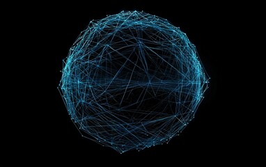 Poster - A digital representation of interconnected nodes forming a spherical structure illuminated against a dark background