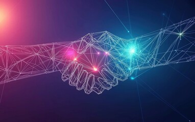 Poster - Abstract representation of a handshake symbolizing partnership and collaboration in a digital universe