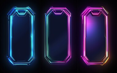 Poster - Stylish neon frames in vibrant colors glowing against a dark background, ideal for modern digital designs or gaming graphics