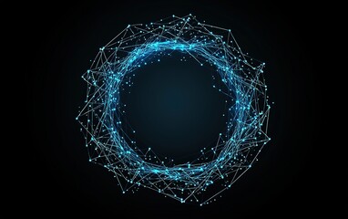 Poster - Abstract blue connected lines forming a circular network over a dark background representing technology and connectivity