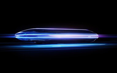 Poster - A futuristic pod traveling at high speed through a dark environment illuminated by vibrant light trails