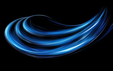 Poster - A flowing wave of blue light gracefully curves against a black background, creating a mesmerizing visual effect in a dark environment