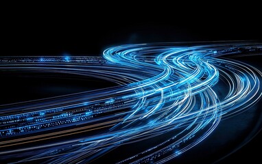 Poster - Illuminated blue light trails creating dynamic patterns against a dark background at night