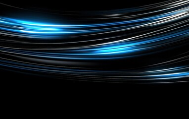 Poster - Dynamic blue light waves flowing against a black background, creating a sense of motion and energy in the composition