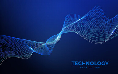 Poster - abstract modern wave futuristic technology background,modern dark blue gradient wavy banner design