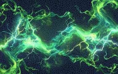 Poster - Dynamic green energy waves with electric sparks in a visually striking abstract design