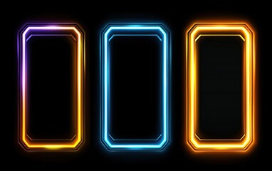 Poster - Neon glowing frames in vibrant colors on a dark background, perfect for showcasing digital content or creative designs