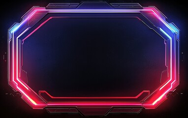 Poster - A vibrant neon frame with a futuristic design featuring blue and pink lights against a dark background