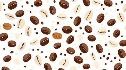 Seamless pattern with coffee beans on white background.