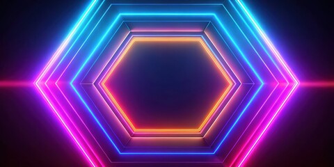 Vibrant abstract hexagonal neon lines background with dynamic motion effect for design projects