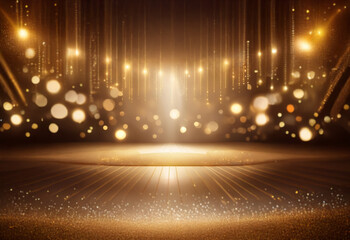 Poster - a circular stage bathed in golden light, illuminated by shimmering spotlights and surrounded by glow