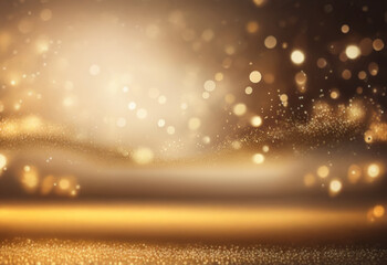 Wall Mural - a dark background with a golden glow and bokeh lights that create a shimmering, elegant, and festive