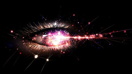 Poster - Animation concept of a multi-colored iris of the eye in 4K. Rainbow lines come out of a white circle and form the volumetric iris and pupil of a human eye.