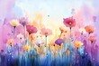 © Tuong - Colorful Watercolor Wildflowers in Dreamy Sky Scene