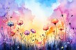 © Tuong - Colorful Watercolor Wildflowers in Dreamy Sky Scene