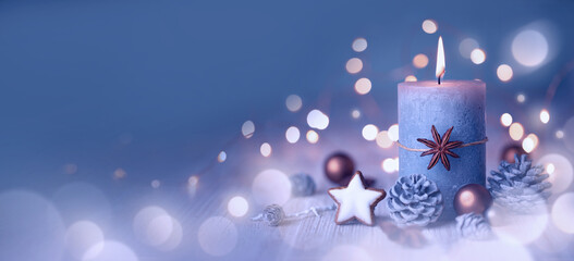 Wall Mural - christmas candle with natural decoration - advent - christmas and new year greeting card, banner, pa
