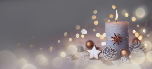 Wall Mural - christmas candle with natural decoration - advent - christmas and new year greeting card, banner, pa