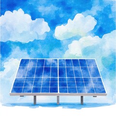 Green Energy Concept: Watercolor Solar Panel Illustration with Copy Space