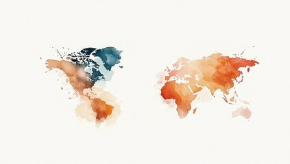 Naklejka na meble Global Map Outlines in Minimalist Watercolor with Muted Colors Representing Business and Travel on White Background
