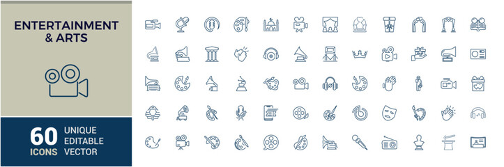 Aufkleber - Entertainment and Arts icon pack. Includes icons for painting, entertainment, design, frame, theatre, artwork, art. Simple icon designs. Editable vector icon and illustration.