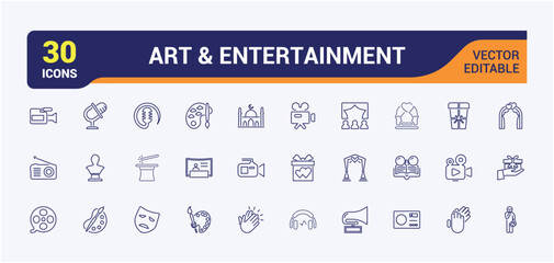 Aufkleber - Entertainment and Arts icon pack. Includes icons for painting, entertainment, design, frame, theatre, artwork, art. Simple icon designs. Editable vector icon and illustration.