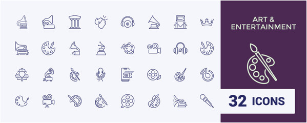 Aufkleber - Entertainment and Arts icon pack. Includes icons for painting, entertainment, design, frame, theatre, artwork, art. Simple icon designs. Editable vector icon and illustration.