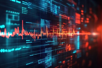 Poster - Dynamic visualization of data trends and metrics in a futuristic digital landscape