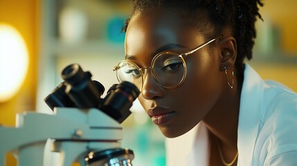 Poster - Focused Scientist Examining Microscopic Sample
