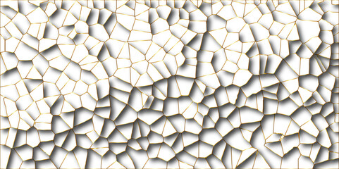 Aufkleber - Golden gradient lines stroke abstract white crystalized broken glass background. Voronoi diagram background. abstract desktop texture design digital art wallpaper, vector illustration.	