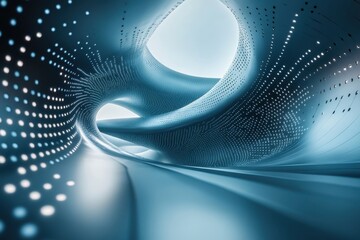 Poster - A mesmerizing futuristic tunnel with glowing lights in shades of blue creating a dynamic atmosphere