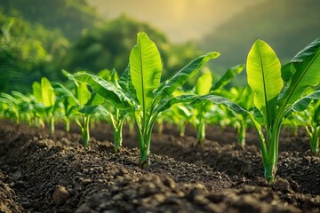 Wall Mural - Young Banana Plants Growing in Rich Soil