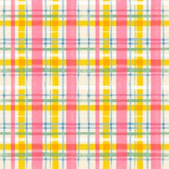 Wall Mural - hand drawn checkered seamless pattern. abstract style plaid, gingham cloth, tartan. colorful backgro