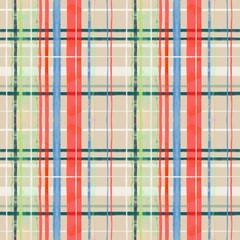 Wall Mural - hand drawn checkered seamless pattern. abstract style plaid, gingham cloth, tartan. colorful backgro