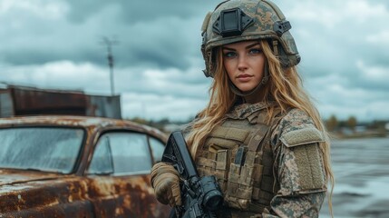 Woman soldier in tactical gear.