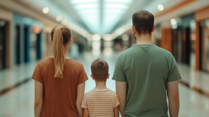 A family seeking temporary refuge from an oppressive heatwave in the cool air conditioned comfort of a bustling shopping mall