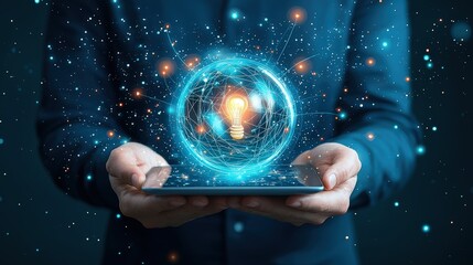 Poster - A business coach hands holding a tablet with coaching tips and progress visuals, representing digital mentorship and professional growth