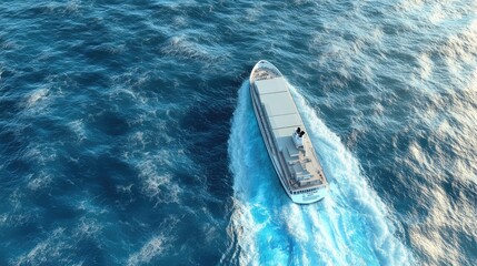 Bright blue sea, , top view cargo ship navigation in pastel 3D render, Import-export logistics, cargo ship is running with beautiful waves 