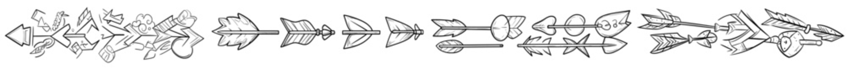 Poster - a set of hand drawn sketches with arrows. doodles with arrows. pencil doodle lettering. swirl arrow 