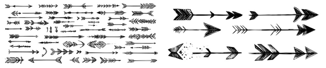 Poster - Hand drawn grunge crayon brush sketch direction charcoal element set. Kid fun arrow icon. Sketch chalk pencil texture line. Modern illustration.