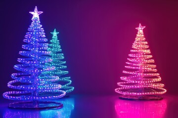 Neon glow Christmas trees with pink and blue lights