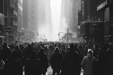 Wall Mural - Large crowd walking down a busy new york city street