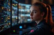 © Outkast - Woman Looking Away from Computer Screens with Data Displayed